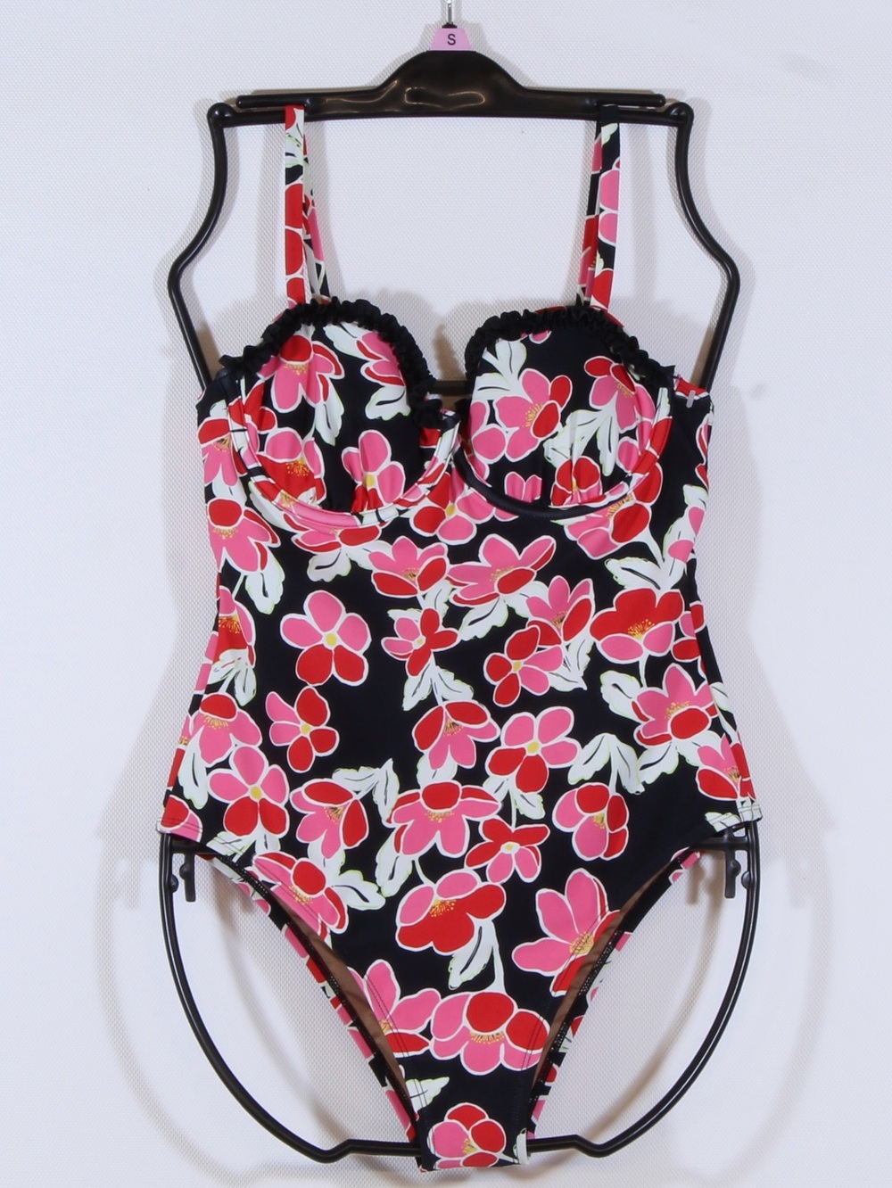 VENUS Black Pink & Red Floral Print One-Piece Swimsuit NWT